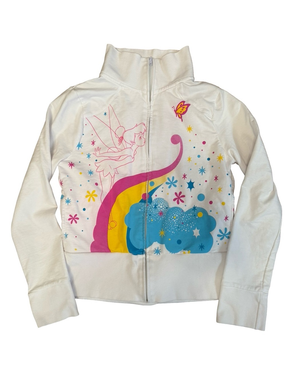 White Girls' Zip-Up Jacket with Pink Fairy and Blue Cloud Print Disney Couture!